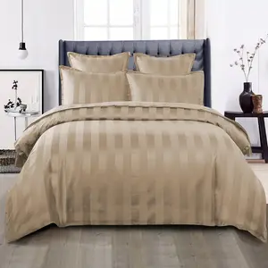 Renze Microfiber 250 TC Reversible Stripe Duvet Cover Set with Pillowcases Beige / Double Duvet Cover + 2 Standard  Pillowcases