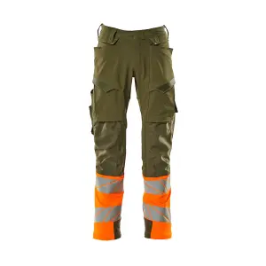 Mascot Accelerate Safe Trousers with Kneepad Pockets - Moss Green/Orange   (28.5) (Leg Length - Regular)