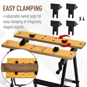 DURHAND 4-in-1 Work Bench Adjustable Saw Horse Clamp Table Foldable Black