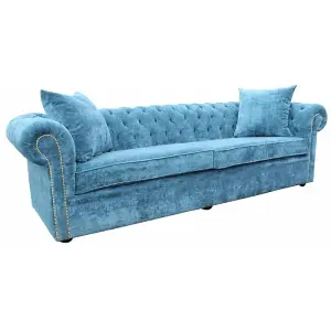 Chesterfield 4 Seater Sofa Settee Elegance Teal Velvet Fabric In Classic Style