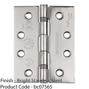 PAIR Grade 13 Heavy Duty Slim Knuckle Hinge - 107 x 77mm Bright Stainless Steel