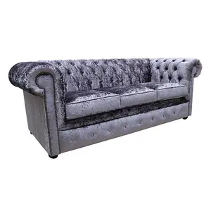 Chesterfield Handmade 3 Seater Sofa Settee Senso Fondant Blue Velvet Fabric In Classic Style