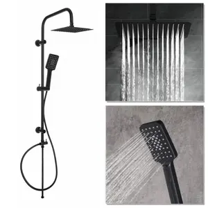 ENKI Dune Black Dual Rigid Riser Brass Thermostatic Overhead Shower & Handheld Kit 400mm