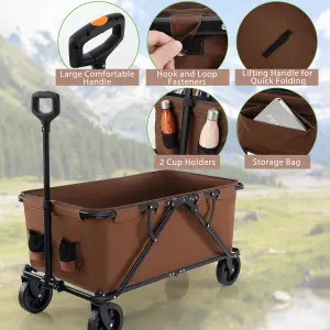 Costway Collapsible Foldable Wagon Heavy-Duty Wagon Cart w/ Adjustable Handlebar