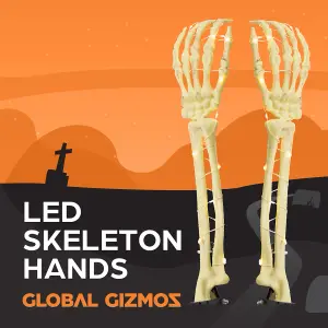 Global Gizmos Set of 2 Halloween Skeleton Arm Lights / Indoor or Outdoor Halloween Decoration / 6 Hour Timer / IP44 Waterproof