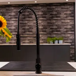 Flode Fjadra Pull Out Kitchen Sink Mixer Tap Spring Style Mixer Tap Matt Black Straight Head