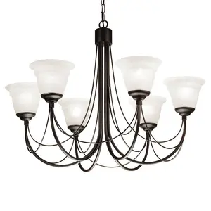 6 Bulb Chandelier Ceiling Light Gothic Style Ivory Colour Candle Tube Black LED E14 60W