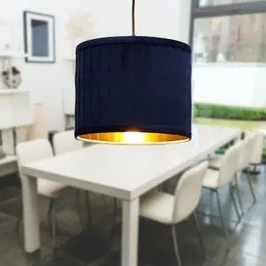 First Choice Lighting Sundance Navy Blue Velvet Pleated 25cm Lamp Shade with Gold Inner