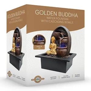 Golden Buddha Water Fountain with Cascading Bowls