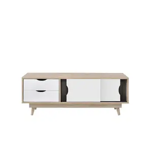 Alford Scandinavian TV Unit Stand 120cm Media Cabinet + Drawers Oak White