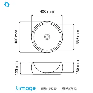 7812 Ceramic 40cm Domed Round Countertop Basin