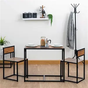 Harbour Housewares Brown & Black 2 Seater Compact Dining Set - 2 Chairs And Table - Two Person Kitchen Dinner Small Space Saving Wood Contemporary