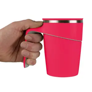 Pink Spill Resistant Mug - Non-Tip Vacuum Cup with Stainless Steel Double Walled Insulated Interior & Fitted Lid - 450ml Capacity