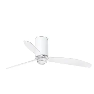 Luminosa Mini-Tube LED Matt White, Transparent Ceiling Fan with DC Motor, 3000K