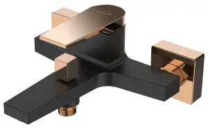 Invena Black/Rose Gold Brass Bathroom Bath Faucet Mixer Wall Mounted Bathtub Tap