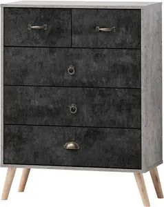 Nordic 3+2 Drawer Chest in Grey and Charcoal Concrete Finish