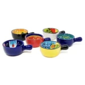 Classic Spanish Hand Painted Kitchen Dining Set of 6 Small Tapas Dishes w/ Handles (Diam) 8.5cm