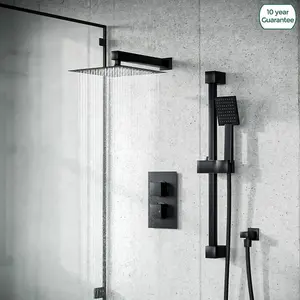 Matt Black Rainfall Shower Head with Hand Held and Thermostatic Valve Temel