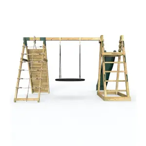 Rebo Wooden Pyramid Climbing Frame with Swings and 8.7ft Water Slide - Looking Glass