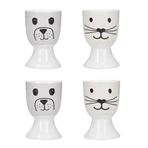 KitchenCraft 4-Piece Novelty Ceramic Egg Cup Set