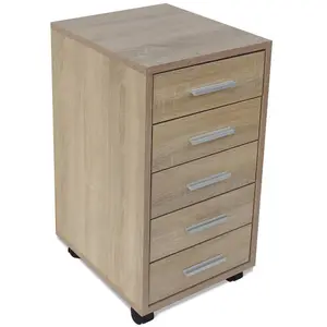 Berkfield Office Drawer Unit with Castors 5 Drawers Oak