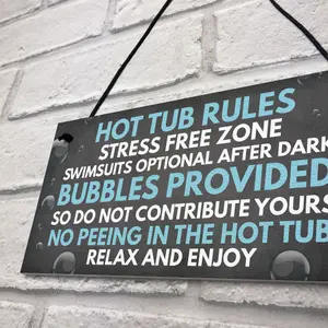 Red Ocean Shabby Hot Tub Rules Novelty Hanging Garden Shed Plaque Jacuzzi Pool Funny Gift Sign