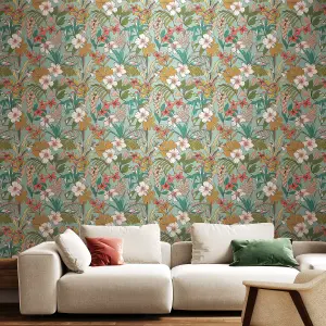 Hoopla Walls Oasis Coral & Teal Smooth Matt Wallpaper