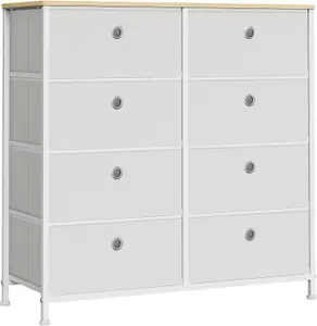 SONGMICS Storage Drawers, Storage Organiser, Chest of Drawers, with 8 Fabric Drawers, Dresser, Tabletop, Cream White and Oak