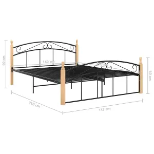 Berkfield Bed Frame Black Metal and Solid Oak Wood 140x200 cm