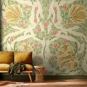 Origin Murals Flower Circle - Olive and Coral Matt Smooth Paste the Wall Mural 300cm wide x 240cm high