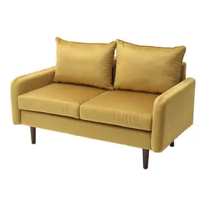 Double Sofa 2-Seat Velvet Upholstered Sofa for Living Room Flaxen 141 x 76 x 73cm