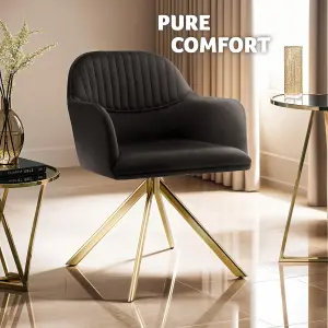 Armchair Lona - 360 swivel, high backrest, plush upholstery, slim steel legs - black/gold