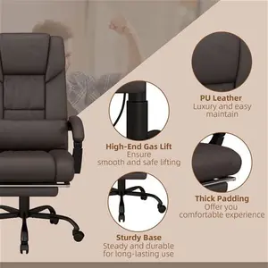 Vinsetto PU Leather Massage Office Chair, 6-Point Executive Office Chair With Swivel Wheels, Reclining With Footrest And Remote, Brown | Aosom UK