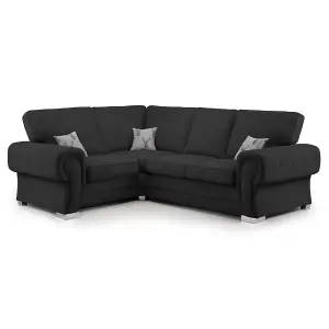 Milan 4 Seater L Shaped Corner Sofa Full Back Chesterfield Arms Black Left Hand Facing