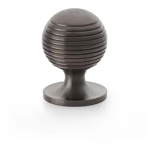 Reeded Ball Door Knob - 32mm Diameter Dark Bronze Lined Cupboard Pull Handle