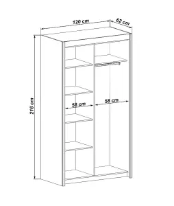 Modern White Matt Inova Sliding Door Wardrobe W1200mm H2160mm D620mm - Mirrored Doors, Spacious Storage