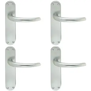 4 PACK - Rounded Sleek Internal Latch Door Handle - Satin Chrome Lever on Backplate