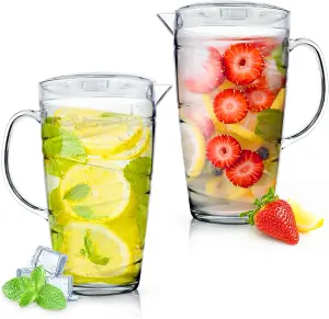 2L Plastic Jug with Lid & Vented Spout - 2-Pack Swirl Design Pitcher for Pimms, Juices, BBQs, Picnics & Garden Parties