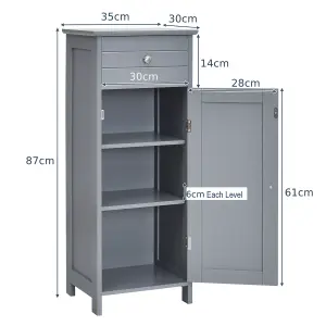 Costway Bathroom Storage Cabinet Floor Standing Wooden Cupboard w/ Single Door & Drawer