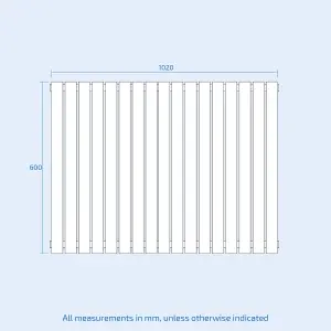 Nes Home 1020 x 600 mm Side Connection Horizontal Designer Radiator Side Connection White Double Oval Tube