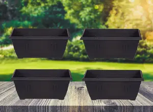 4 x 40cm Small Plastic Venetian Window Box Trough Planter Pot Black Colour