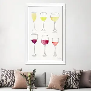 Wine Glasses by Cat Coquillette - Painting on Canvas White Floater Framed / 66.04cm H x 45.72cm W x 3.81cm D