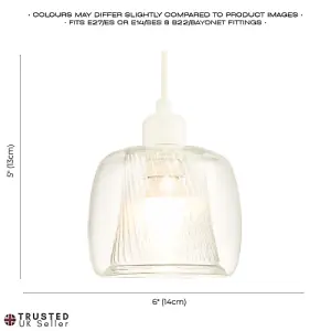 Modern Double Clear Glass Rounded Pendant Light Shade with Inner Ribbed Detail