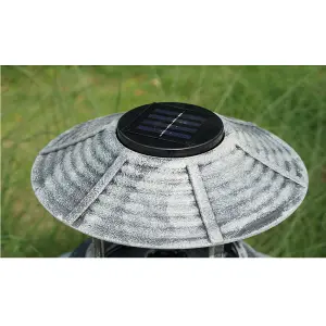 Grey Pedestal Bird Bath Feeder Planter Solar Light Garden Feeding Table Station