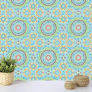 AS Creation Vibrant Mosaic Wallpaper Flowers Blue Green Paste The Wall Vinyl