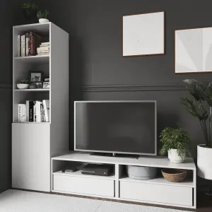 GoodHome Atomia Matt white TV furniture stand with 4 shelves, (H)187.5cm x (W)200cm x (D)45cm