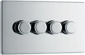 BG Electrical FPC84 Nexus Flatplate Screwless Polished Chrome 4 Gang 200W 2 Way Trailing-Edge Push Dimmer Switch