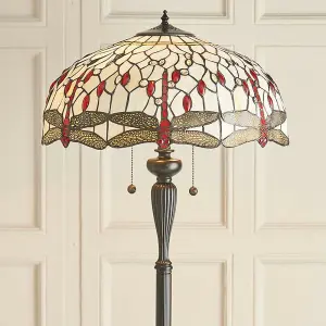 1.5m Tiffany Twin Floor Lamp Dark Bronze & Dragonfly Stained Glass Shade i00012