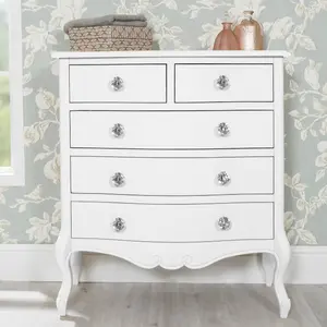 Juliette Champagne Shabby Chic 2 Over 3 Chest of Drawers with Crystal Handles