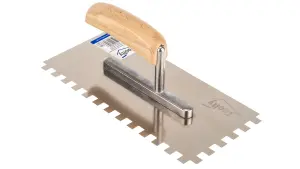 Toolty Stainless Steel Adhesive Notched Trowel with Wooden Handle 270mm 10x10mm for Tiling Plastering Rendering DIY